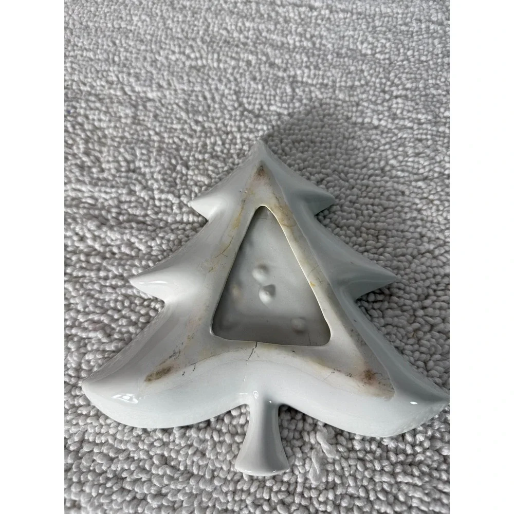 VTG Christmas Tree Shaped Dish Holly Berry Design White Porcelain Candy Dish‎